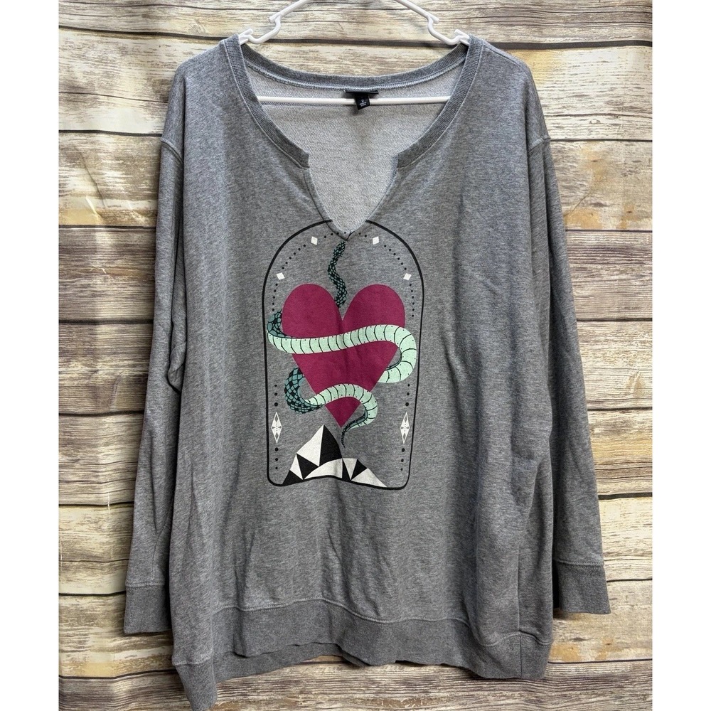 Torrid Women's Plus 2 2XL Snake Heart Sweatshirt Top French Terry Goth Punk